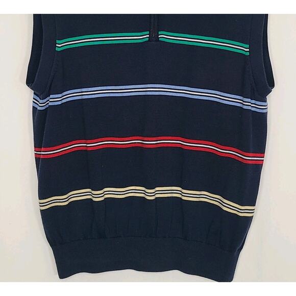 Fairway & Greene Sweater Vest Men's 1/4 Zip Pullover Blue Stripes Large - Picture 3 of 9